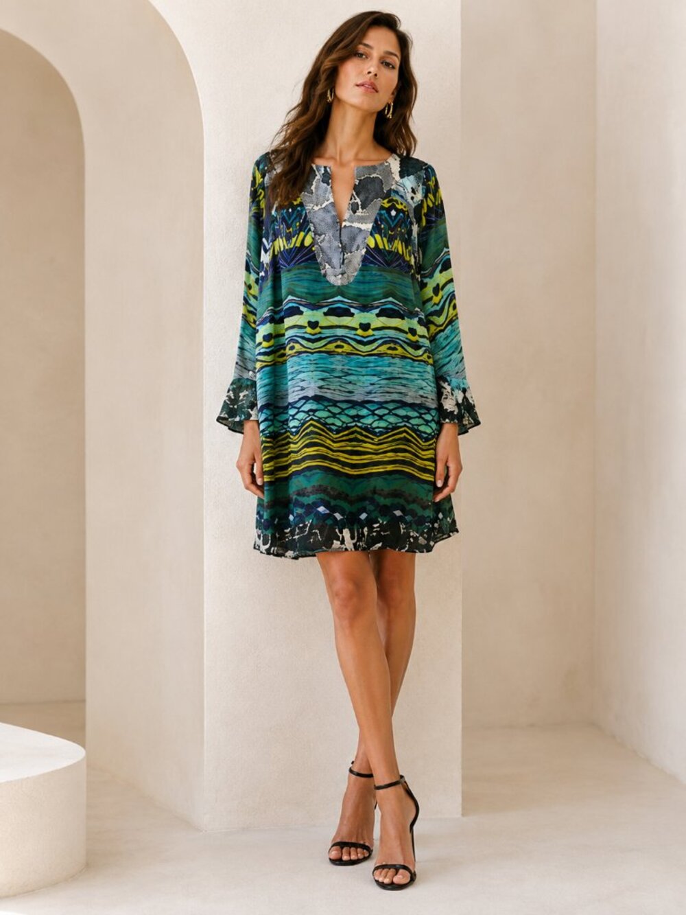 DVF Diane von Furstenberg Tabalah Silk Dress Womens 14 Multicolor Print Tunic